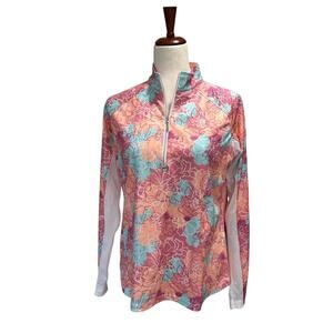 Pebble Beach Women's Polo Shirt Medium Dry Luxe Performance Pink Floral (17)
